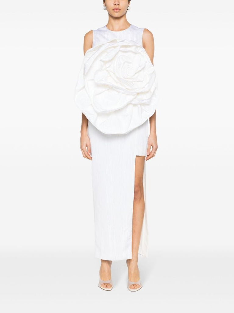 White Aphrodite Floral-appliquÃ_x0083_Â© Midi Dress