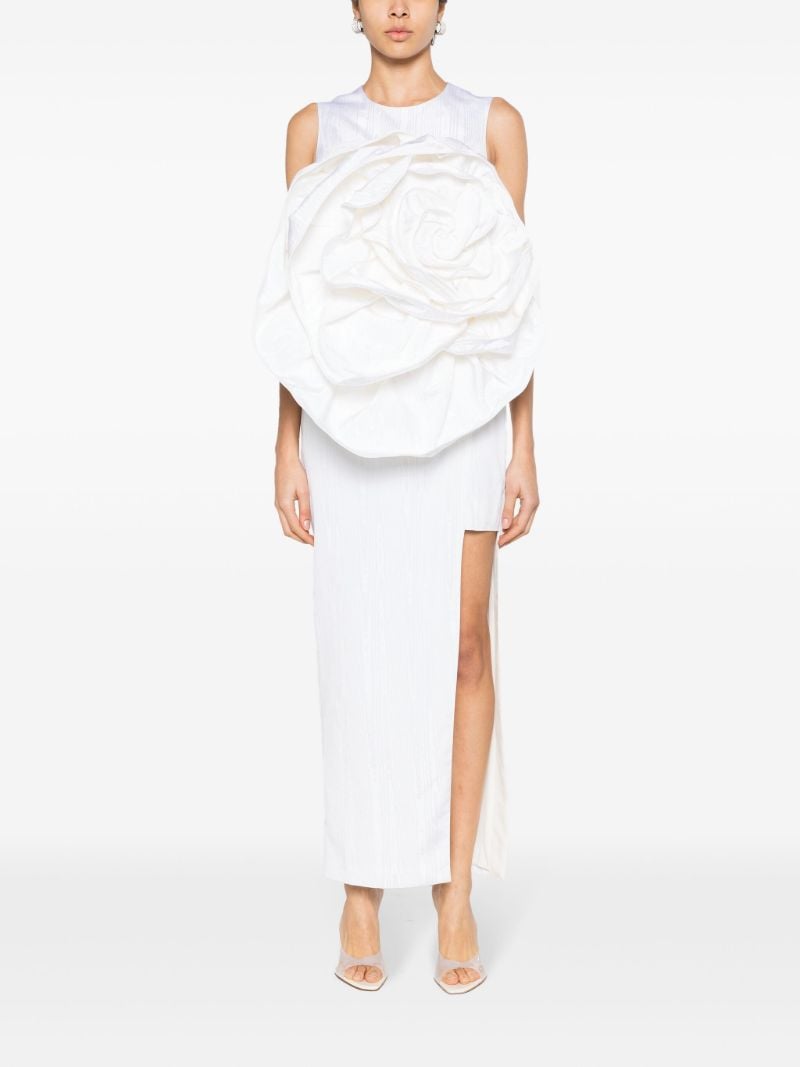 White Aphrodite Floral-appliquÃ_x0083_Â© Midi Dress