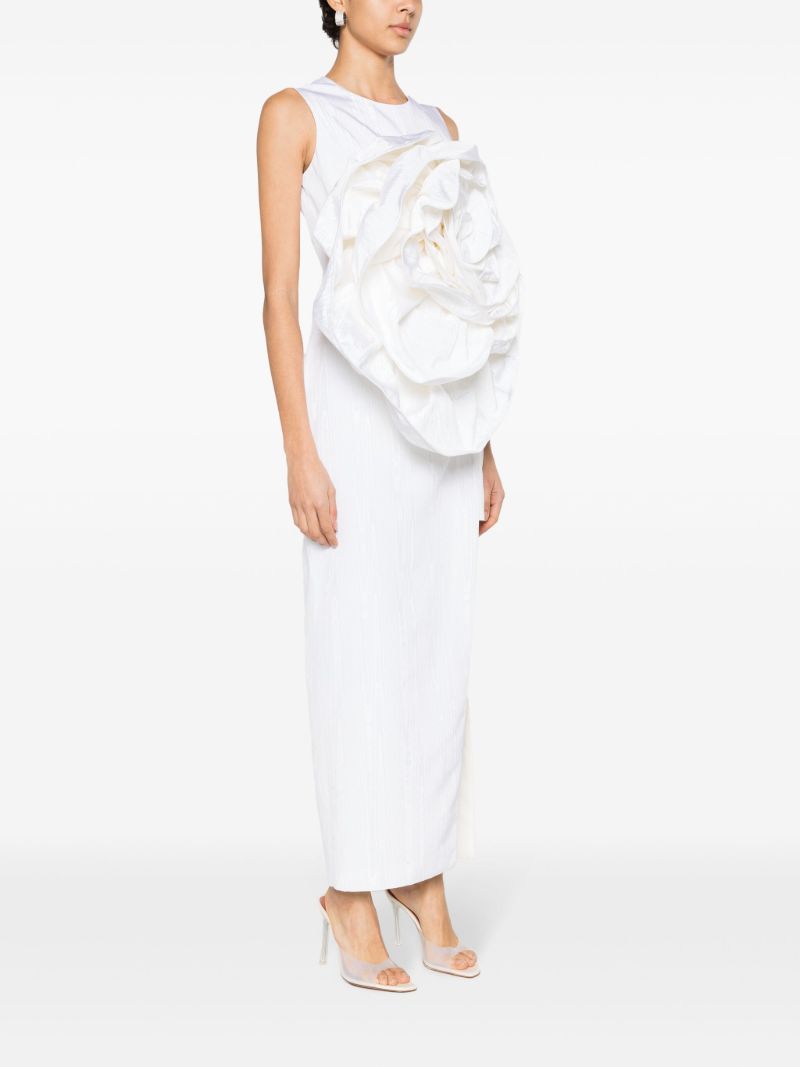 White Aphrodite Floral-appliquÃ_x0083_Â© Midi Dress