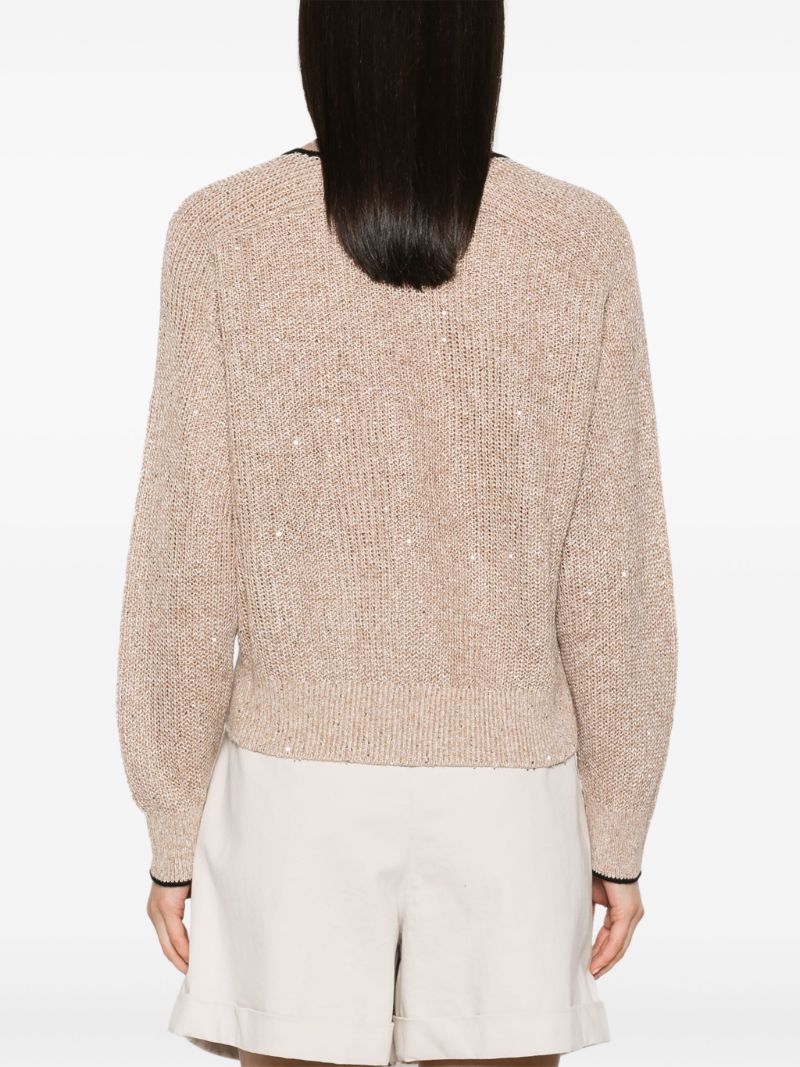 Brown Sequin-embellished Cotton Sweater