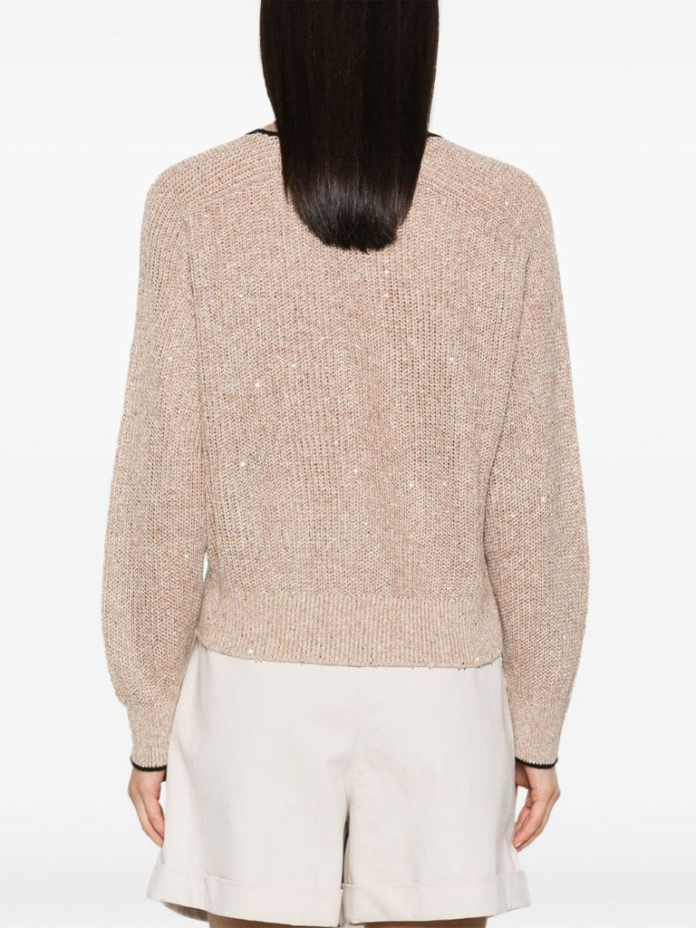Brown Sequin-embellished Cotton Sweater