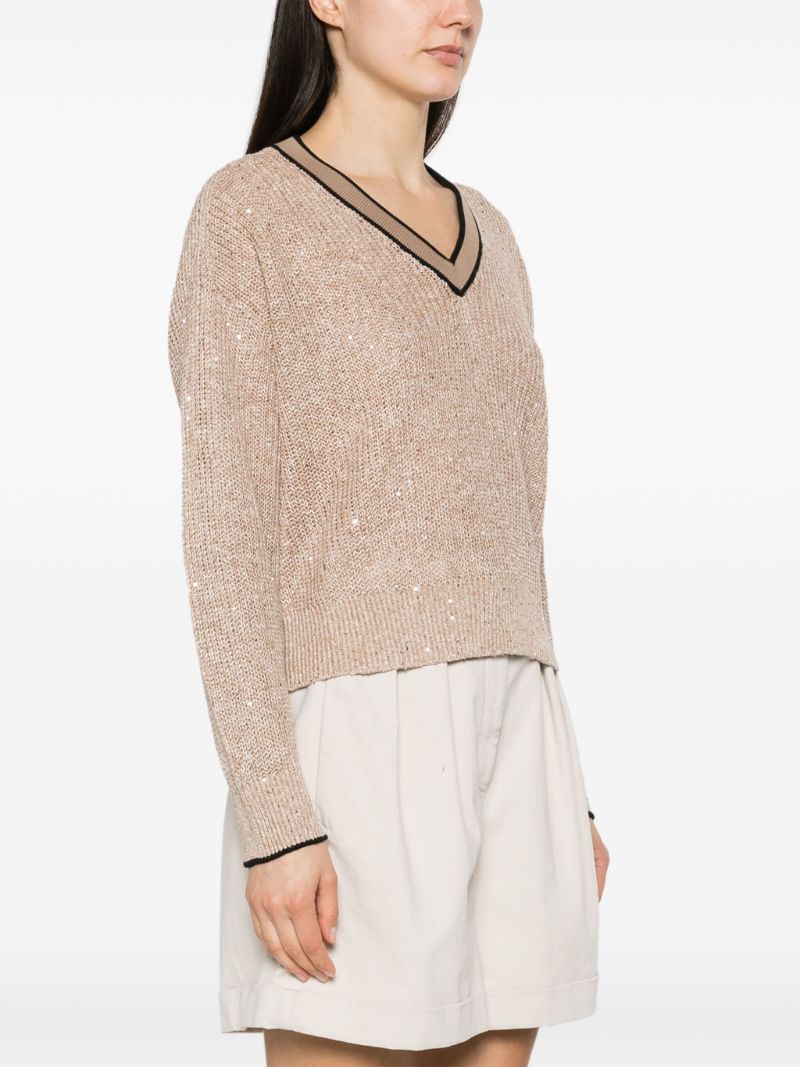 Brown Sequin-embellished Cotton Sweater