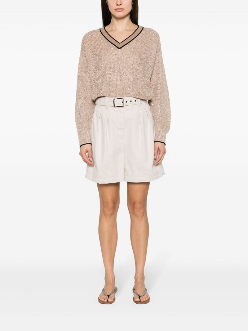 Brown Sequin-embellished Cotton Sweater