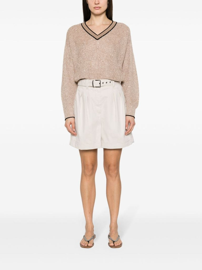 Brown Sequin-embellished Cotton Sweater