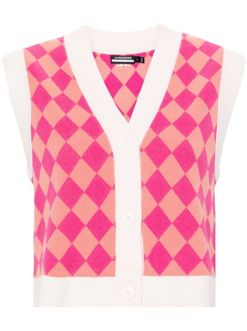 Pink and Orange Petra Argyle-knit Top