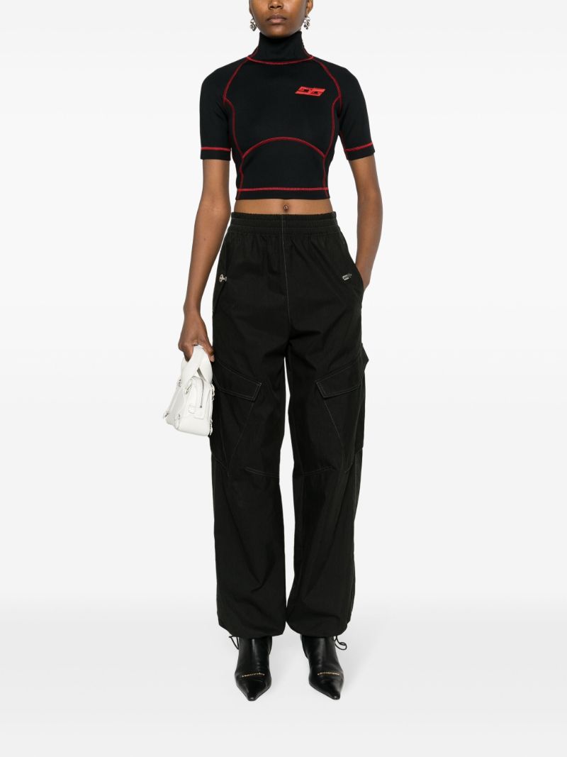 Black Logo-embroidered Cropped T-shirt