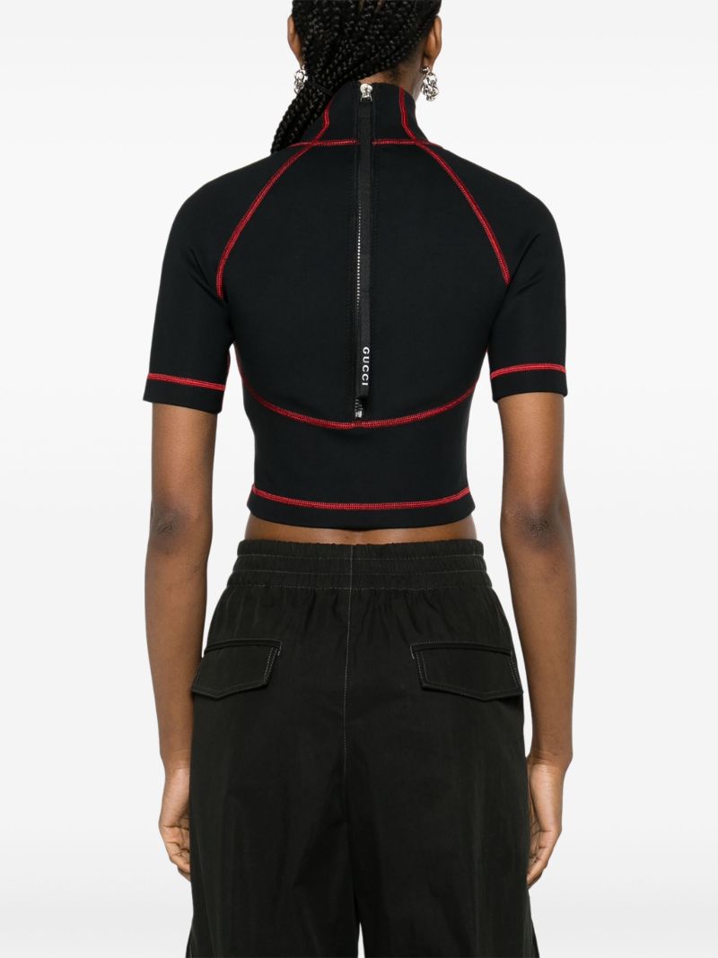 Black Logo-embroidered Cropped T-shirt