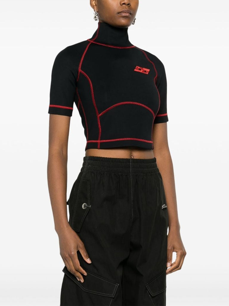 Black Logo-embroidered Cropped T-shirt