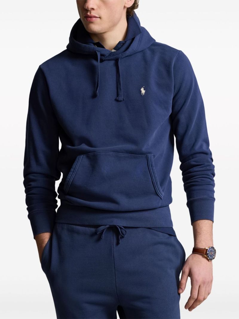 Blue Polo Pony-embroidered Cotton Hoodie