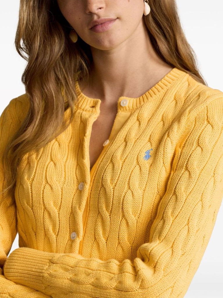 Yellow Cable-knit Cotton Cardigan