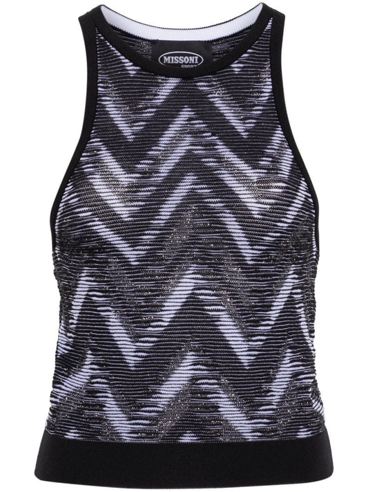Black Zigzag-woven Tank Top