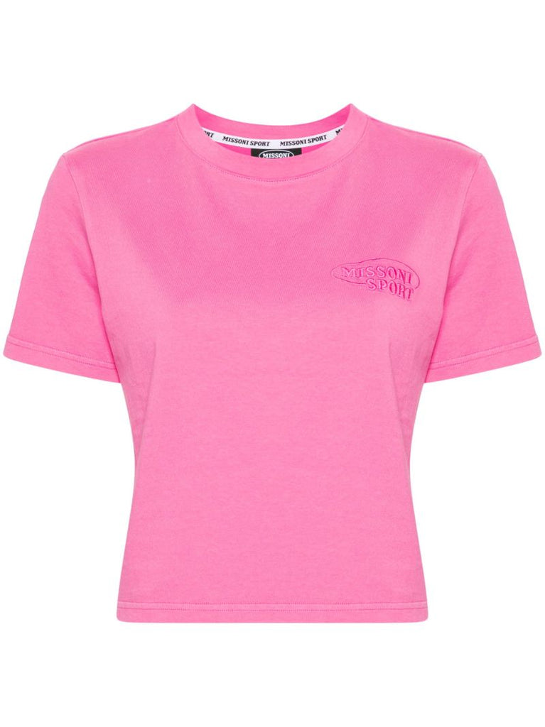 Pink Logo-embroidered Cotton T-shirt