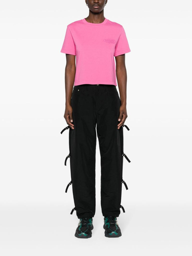 Pink Logo-embroidered Cotton T-shirt