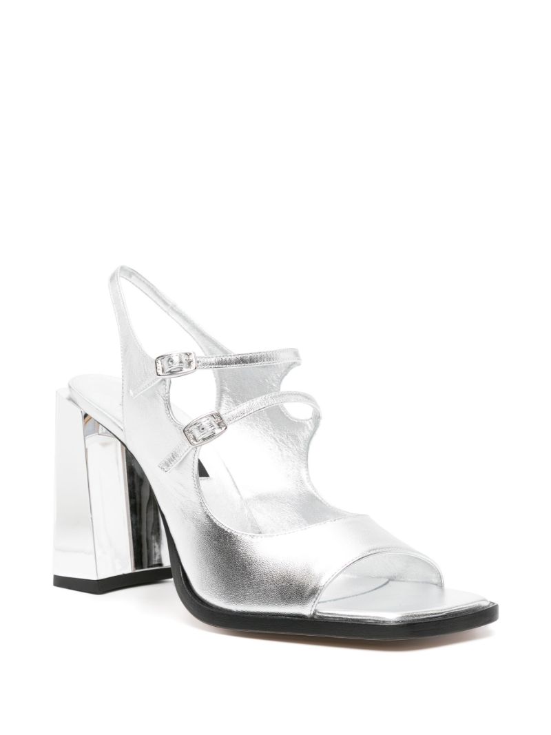 Silver-tone VendÃ_x0083_Â´me 95 Metallic Leather Sandals