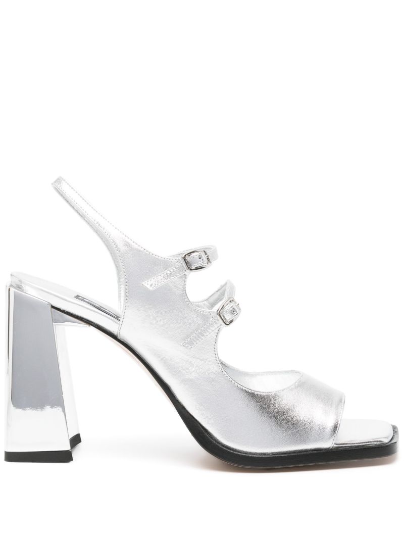 Silver-tone VendÃ_x0083_Â´me 95 Metallic Leather Sandals