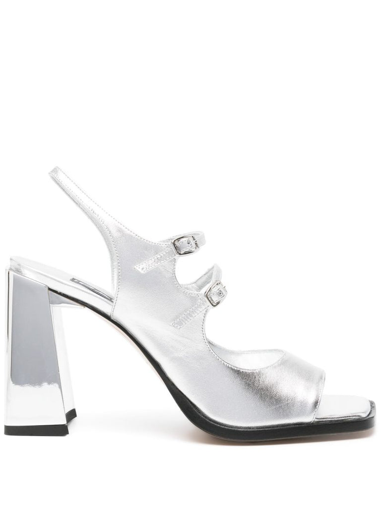 Silver-tone VendÃ_x0083_Â´me 95 Metallic Leather Sandals