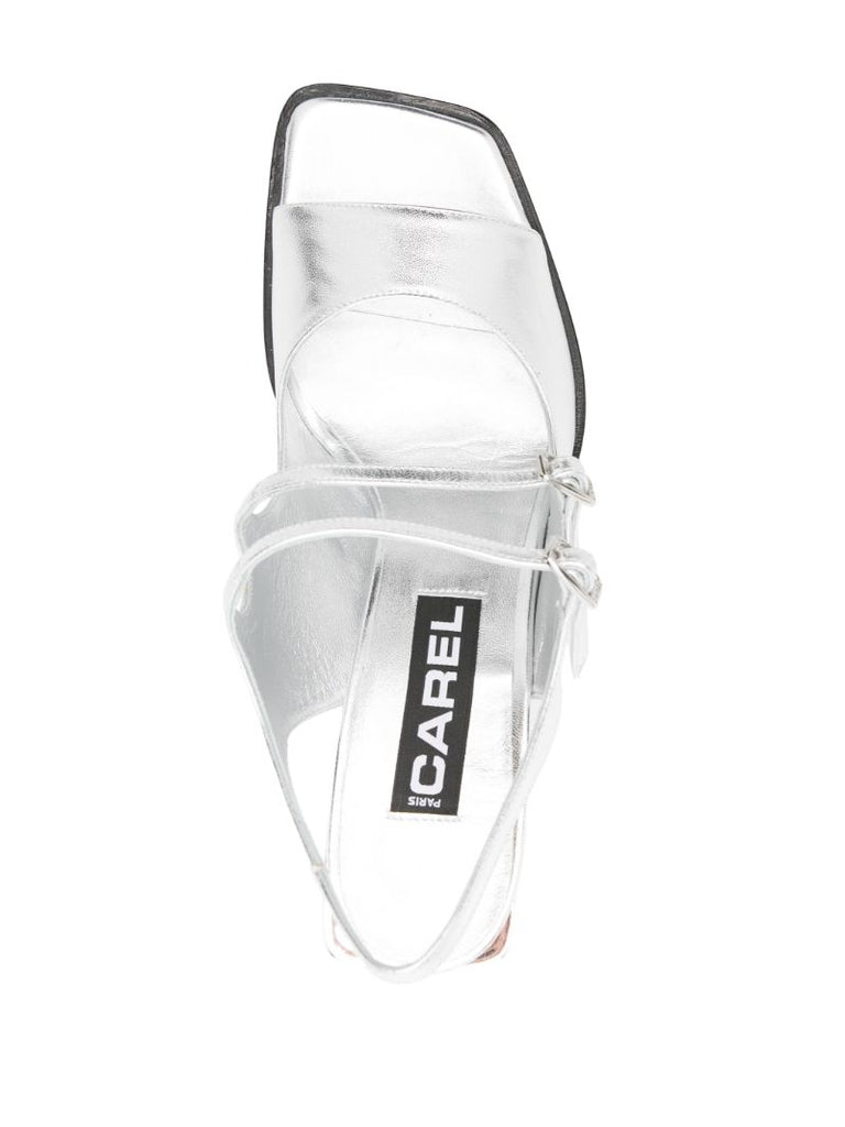 Silver-tone VendÃ_x0083_Â´me 95 Metallic Leather Sandals