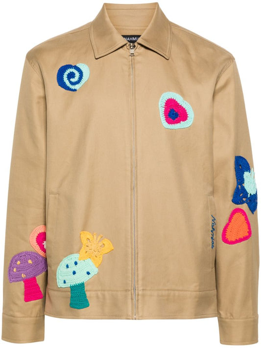 Brown AppliquÃ_x0083_Â©d Cotton Shirt Jacket