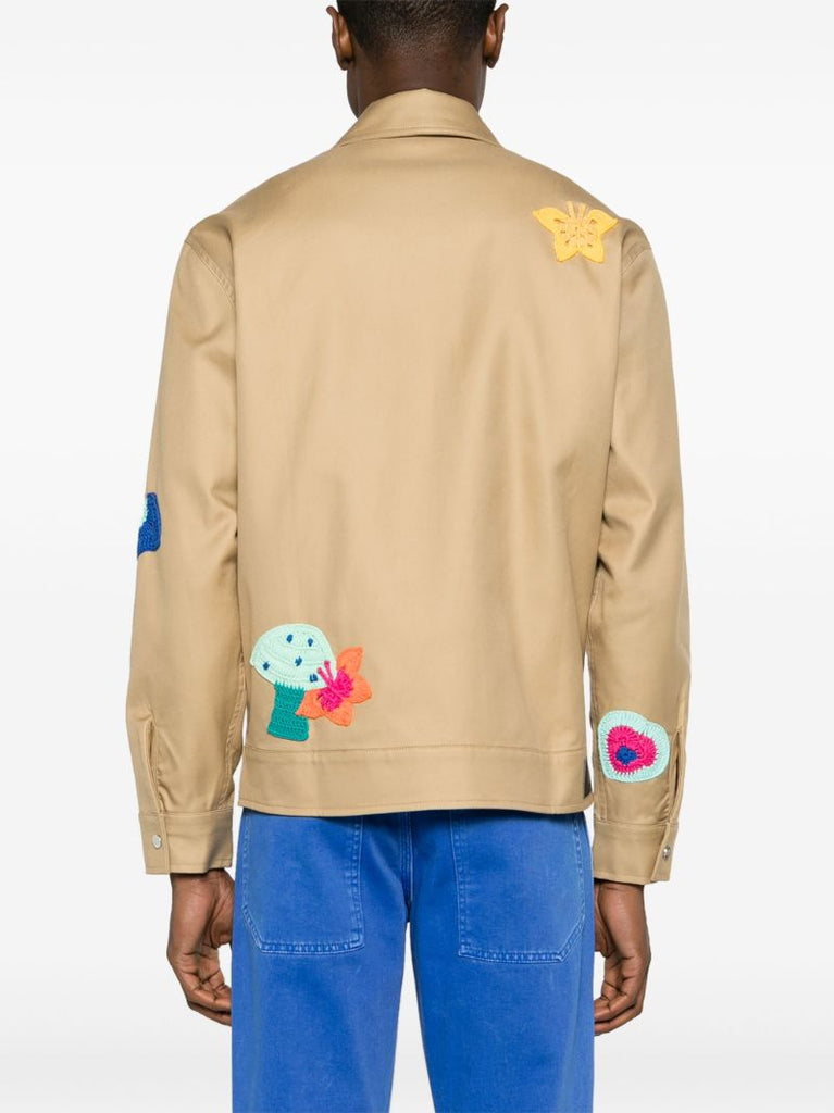 Brown AppliquÃ_x0083_Â©d Cotton Shirt Jacket