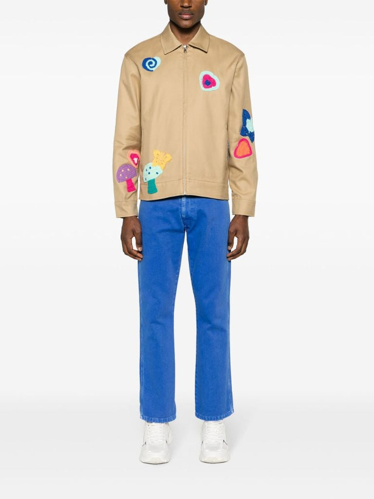 Brown AppliquÃ_x0083_Â©d Cotton Shirt Jacket
