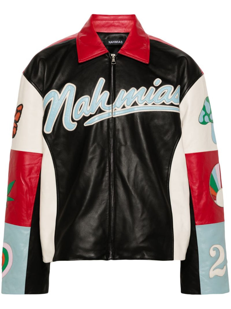 Black Moto Colour-block Leather Jacket