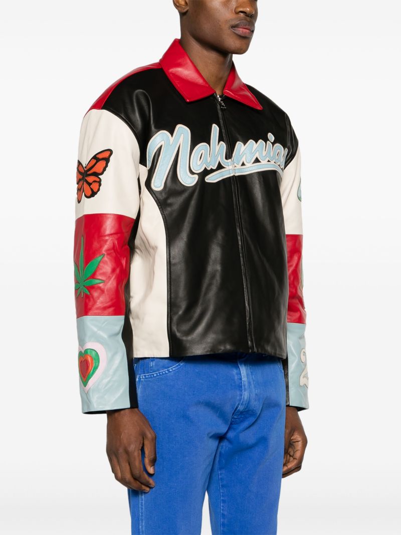 Black Moto Colour-block Leather Jacket
