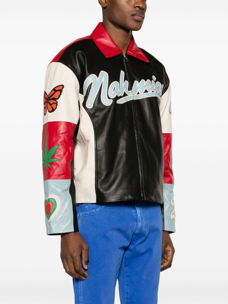 Black Moto Colour-block Leather Jacket