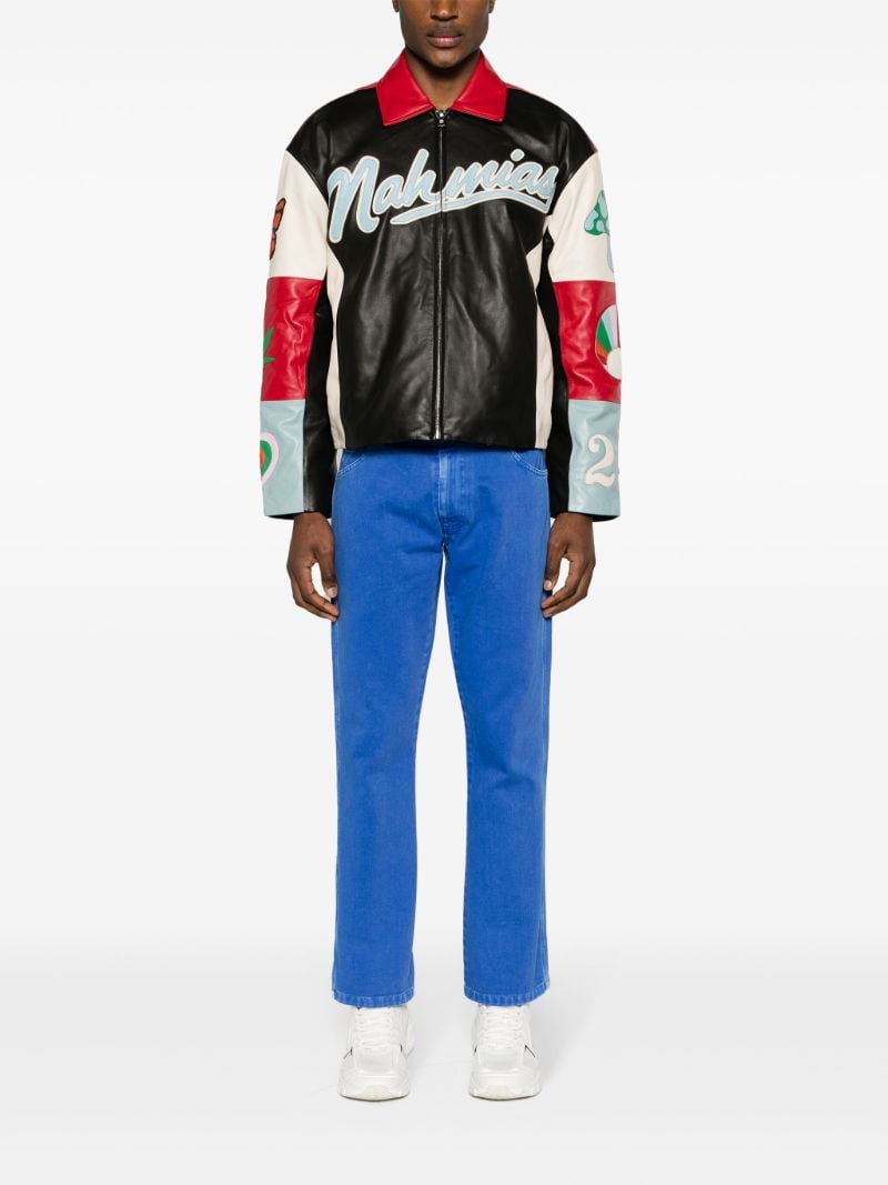 Black Moto Colour-block Leather Jacket