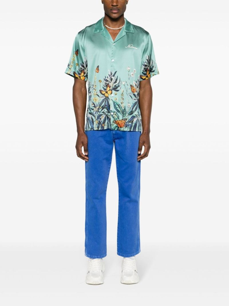Green Botanical Printed Satin Shirt