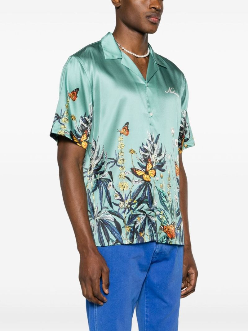 Green Botanical Printed Satin Shirt