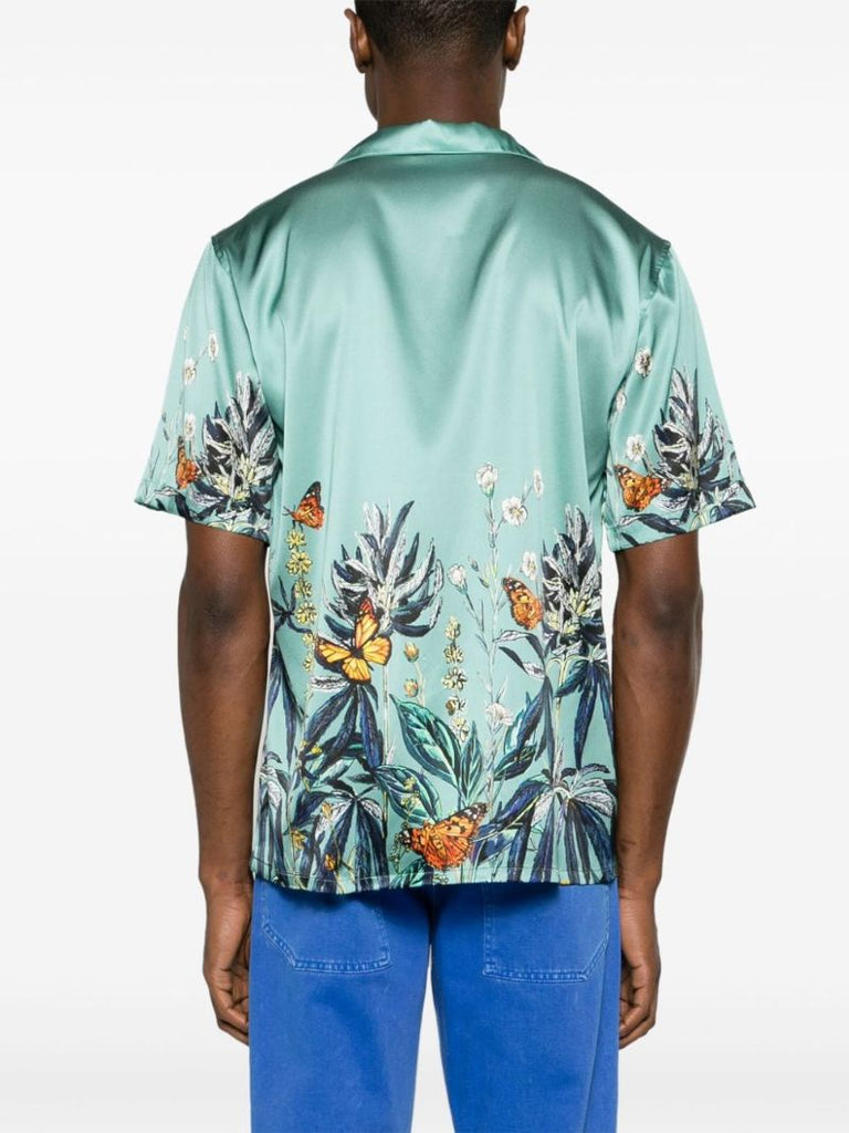 Green Botanical Printed Satin Shirt