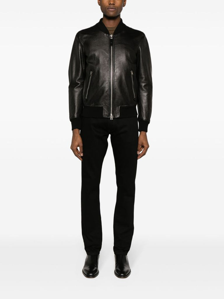 Black Leather Bomber Jacket