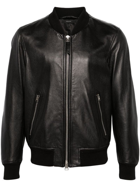 Black Leather Bomber Jacket