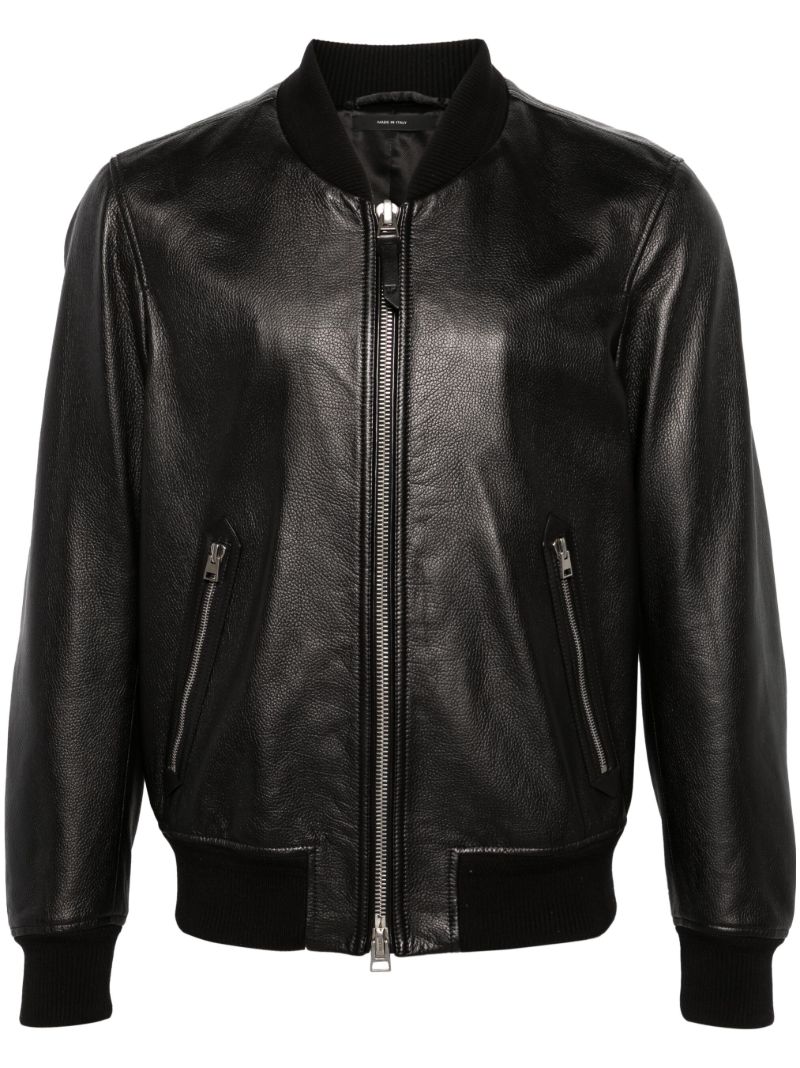 Black Leather Bomber Jacket