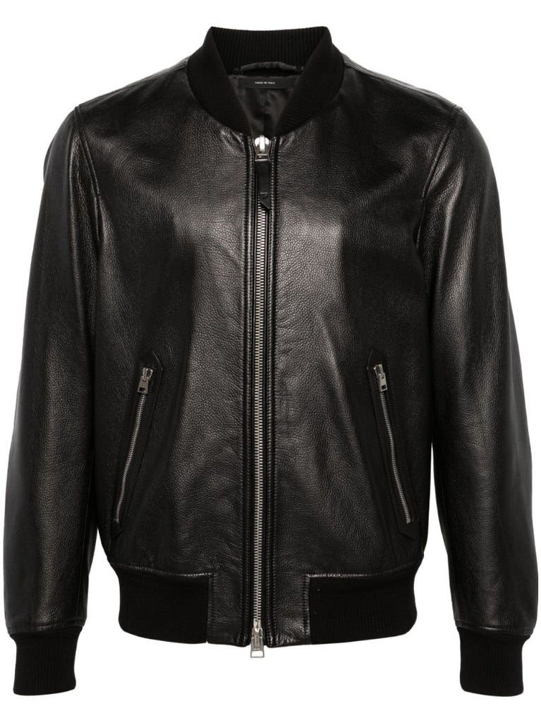 Black Leather Bomber Jacket