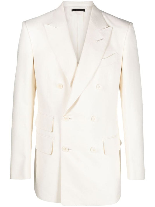 White Silk Double-breasted Blazer