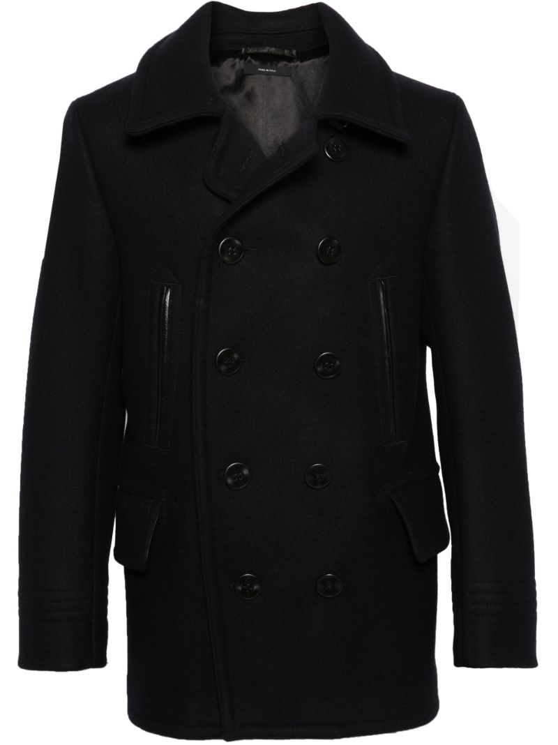 Blue Notched-lapel Double-breasted Coat