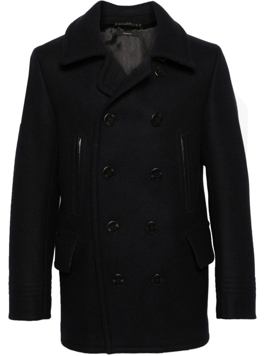 Blue Notched-lapel Double-breasted Coat