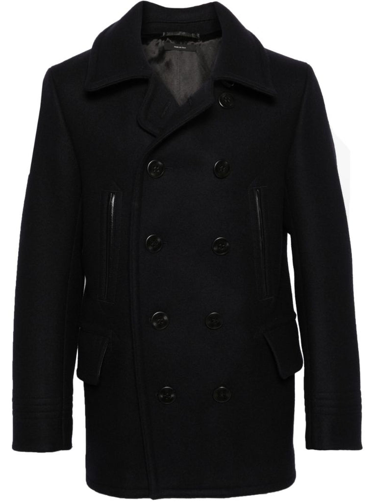 Blue Notched-lapel Double-breasted Coat