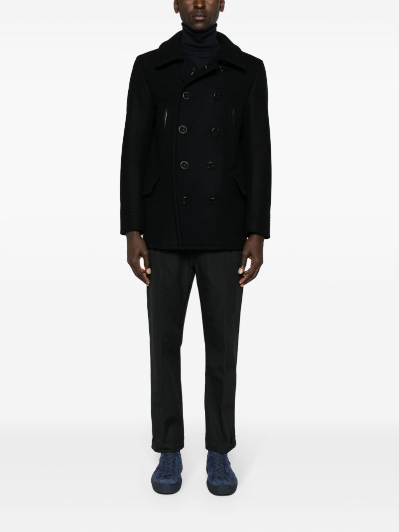 Blue Notched-lapel Double-breasted Coat