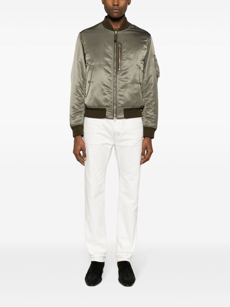 Green Satin Bomber Jacket