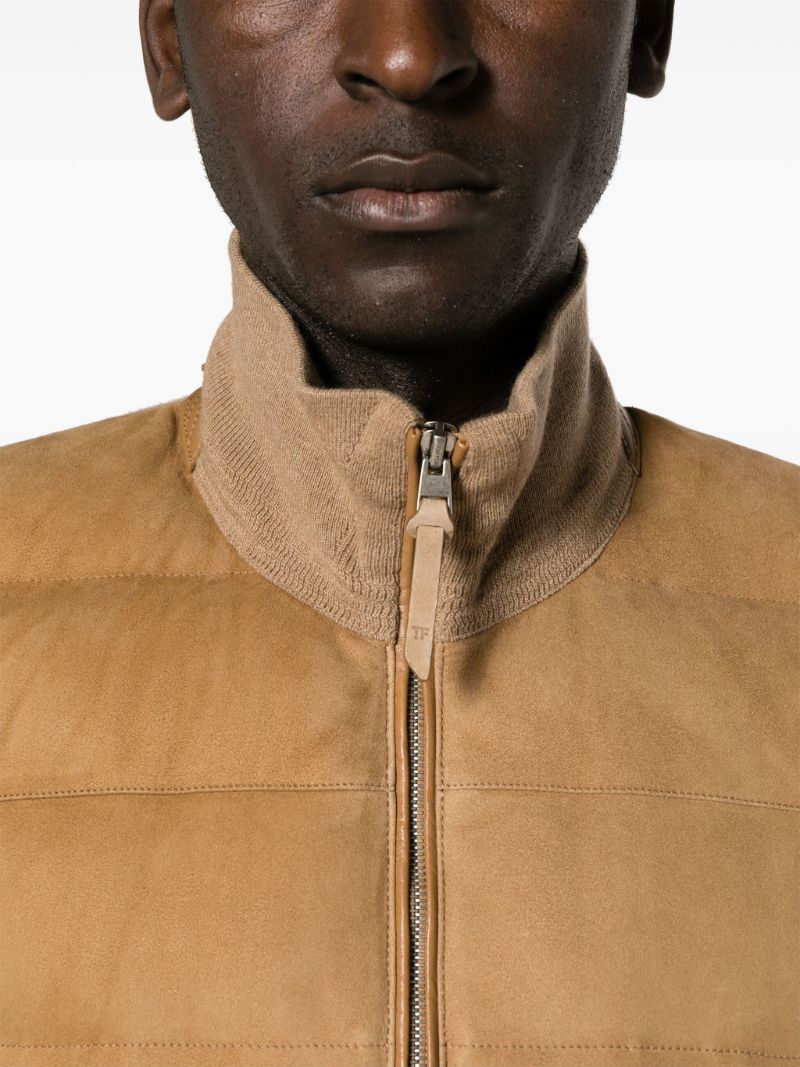 Brown Quilted Panelled Bomber Jacket