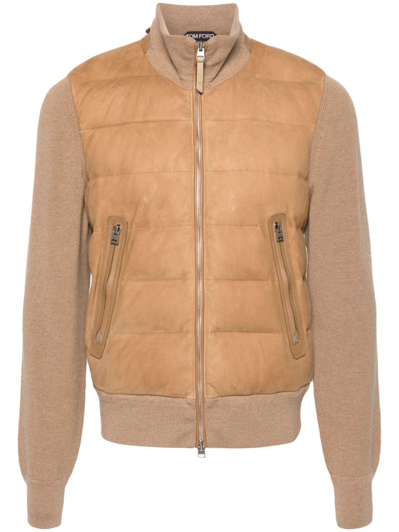 Brown Quilted Panelled Bomber Jacket