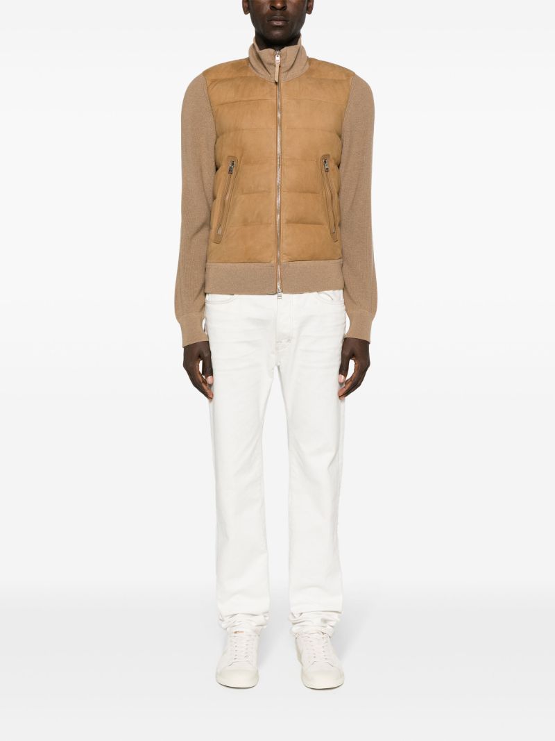 Brown Quilted Panelled Bomber Jacket