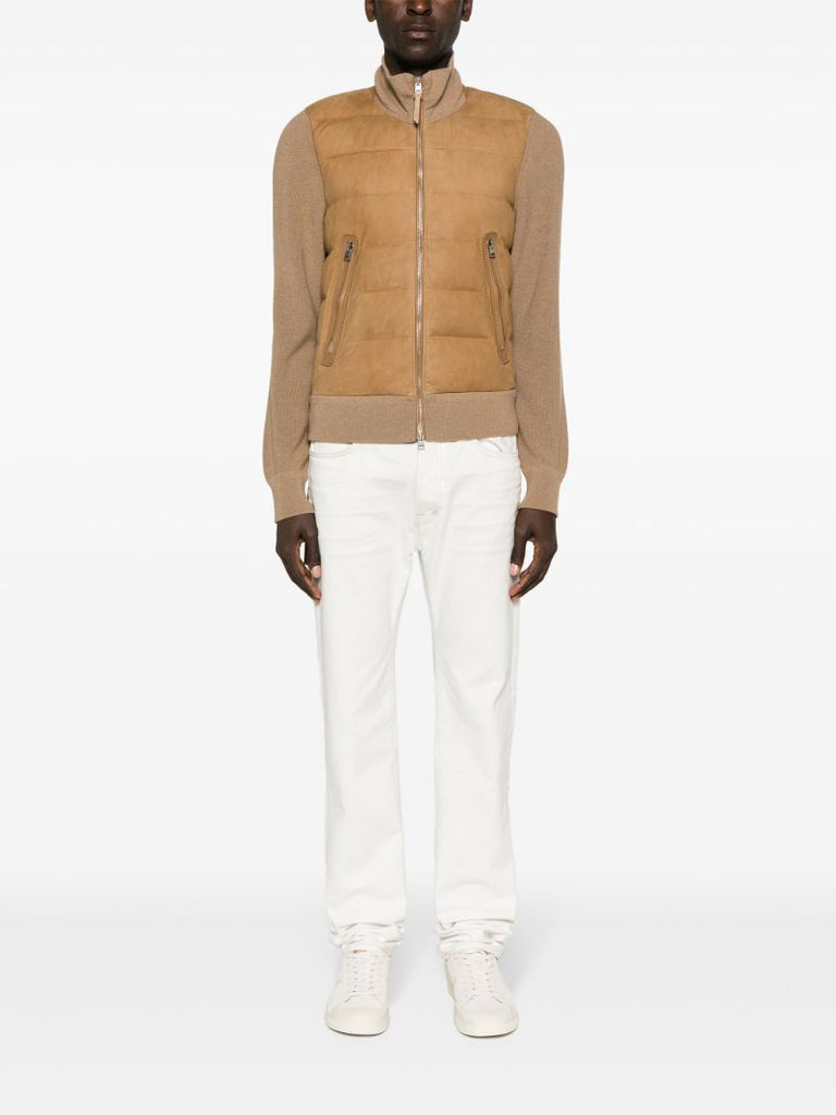 Brown Quilted Panelled Bomber Jacket