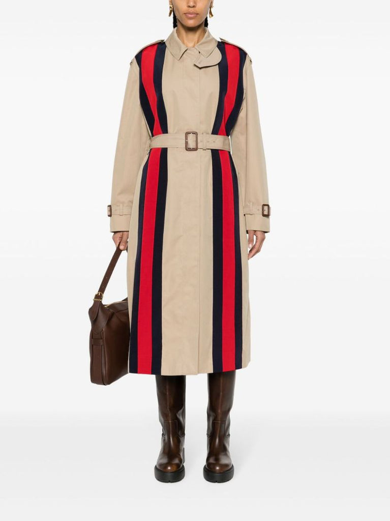 Neutral Web Stripe Trench Coat