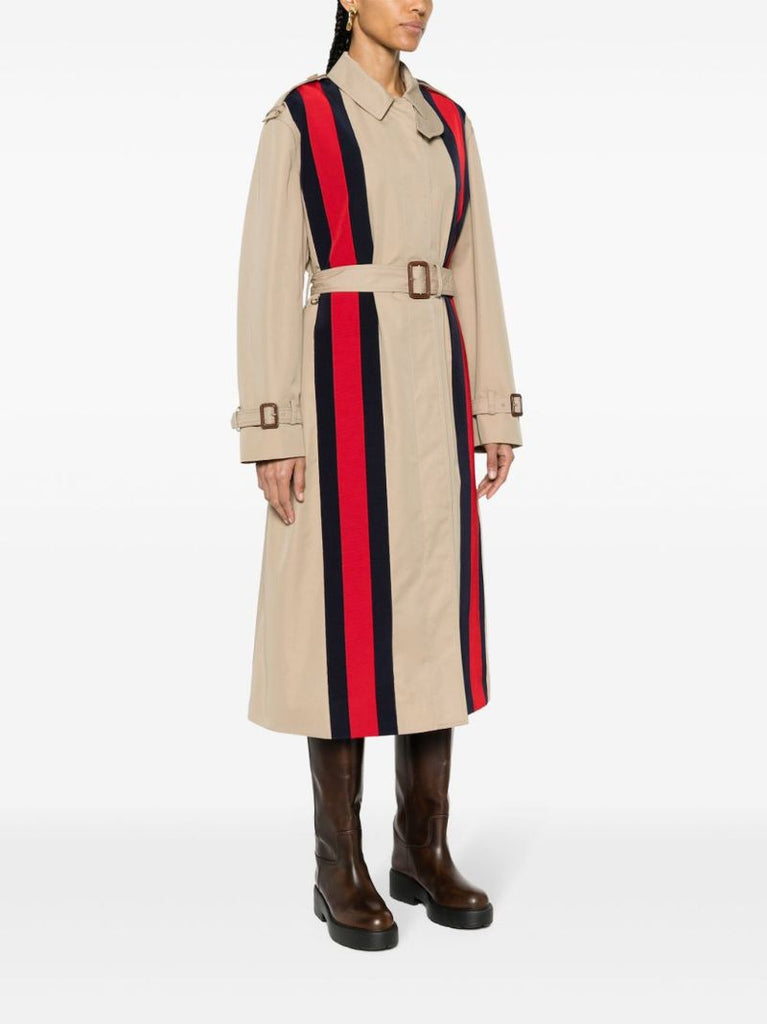 Neutral Web Stripe Trench Coat
