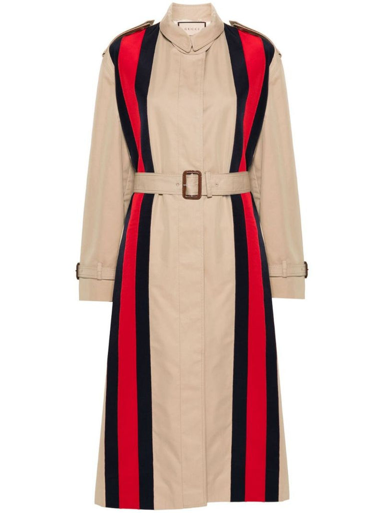Neutral Web Stripe Trench Coat