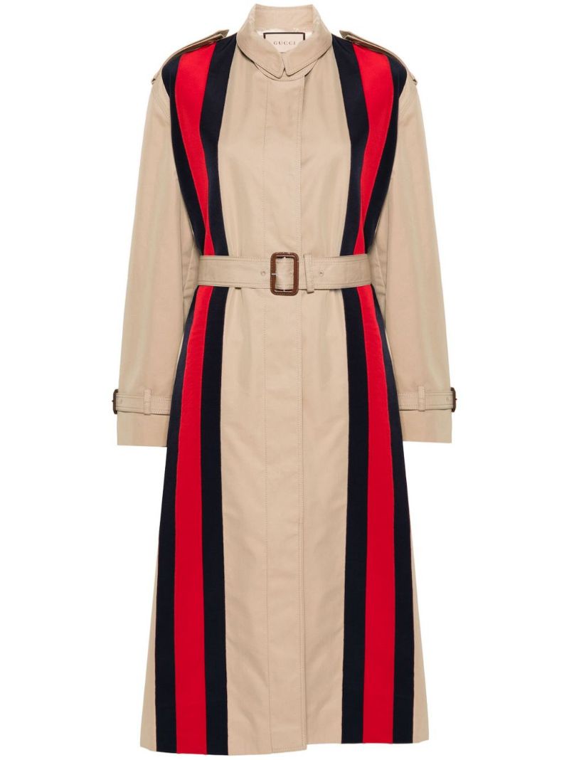 Neutral Web Stripe Trench Coat