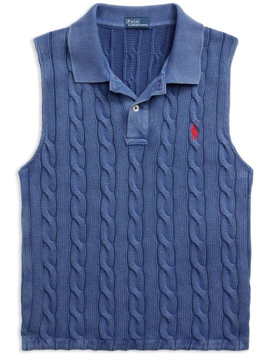 Blue Polo Pony Cable Knit Polo Shirt